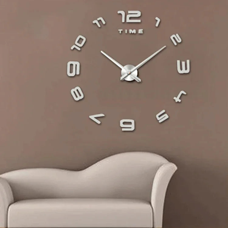 Relógio Silencioso Moderno para Decoração de Quarto e Escritório, Adesivo de Parede 3D com Números Grandes Sem Moldura, Tamanho: 100*100cm, 3M007 (Preto), 3M007 (Prateado)