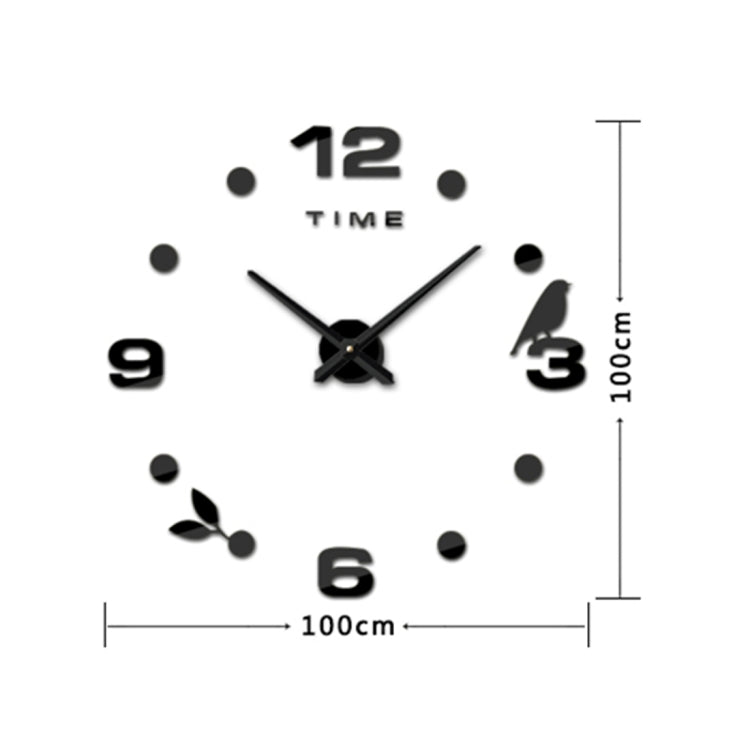 Relógio Silencioso de Parede com Adesivos 3D de Espelho DIY Sem Moldura para Decoração de Quarto, Escritório e Casa, Tamanho: 100*100cm, 3M006 (Preto), 3M006 (Prateado)