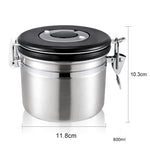 Recipiente de armazenamento de alimentos, café moído e grãos em aço inoxidável de 800ml com válvula de ventilação de gás CO2 incorporada e calendário