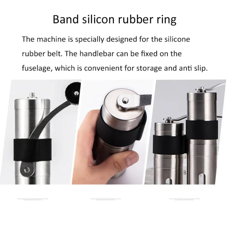Moinho Manual Portátil de Café com Manivela em Aço Inoxidável e Mós Cónicas com Anel de Silicone, Capacidade: 40g, Capacidade: 40g