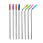 Conjunto com 8 Pontas Reutilizáveis de Silicone para Palhinhas em Aço Inoxidável + 2 Escovas de Limpeza com Saco de Caxemira, 215*6mm