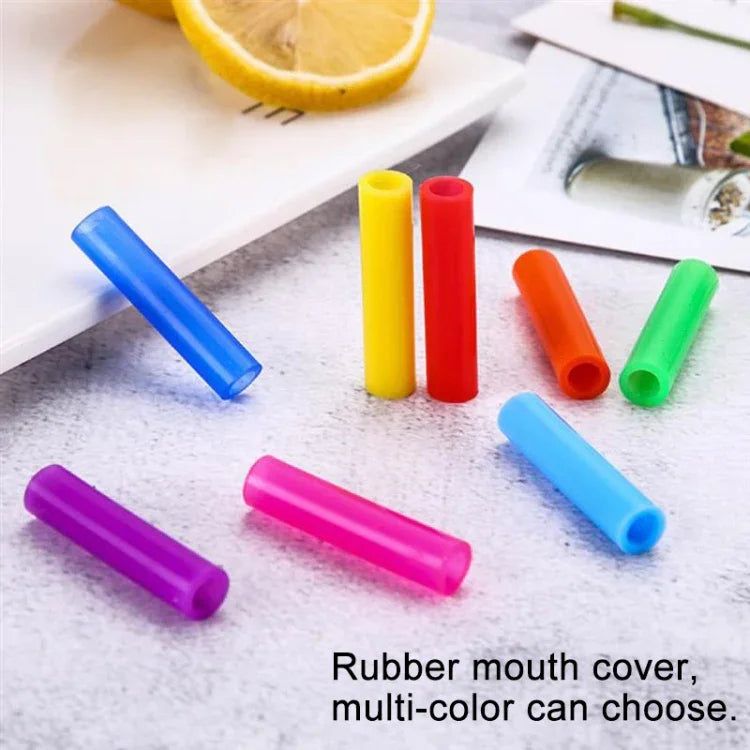 Conjunto com 8 Pontas Reutilizáveis de Silicone para Palhinhas em Aço Inoxidável + 2 Escovas de Limpeza com Saco de Caxemira, 215*6mm