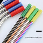 Conjunto com 8 Pontas Reutilizáveis de Silicone para Palhinhas em Aço Inoxidável + 2 Escovas de Limpeza com Saco de Caxemira, 215*6mm