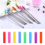Conjunto com 8 Pontas Reutilizáveis de Silicone para Palhinhas em Aço Inoxidável + 2 Escovas de Limpeza com Saco de Caxemira, 215*6mm
