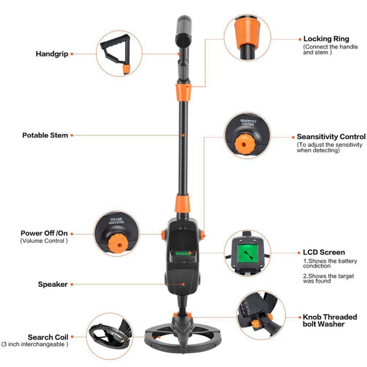 Detector de Metais Subterrâneo MD1008A Brinquedo para Crianças com Ecrã LCD, Alcance de Medição: 10cm, MD1008A