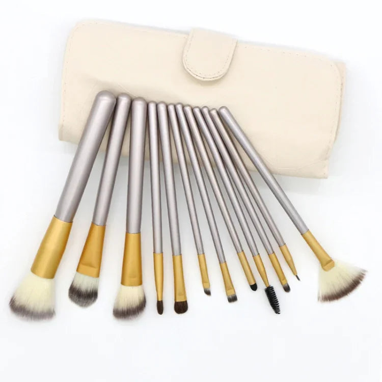 Kit de Ferramentas de Pincéis de Maquilhagem de Beleza Bege de Alta Qualidade 12 em 1, Tamanho: 22*29cm