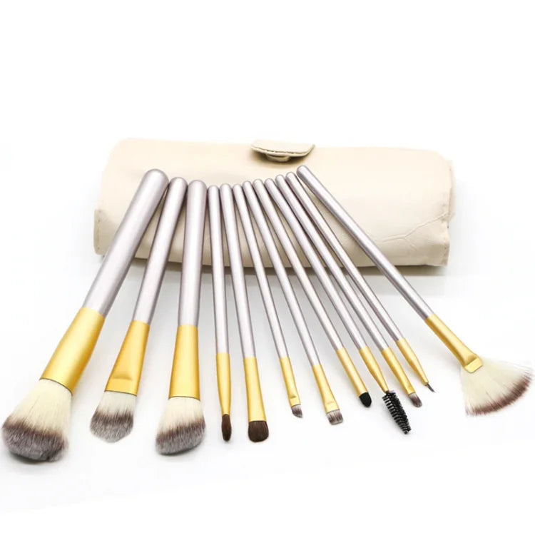 Kit de Ferramentas de Pincéis de Maquilhagem de Beleza Bege de Alta Qualidade 12 em 1, Tamanho: 22*29cm