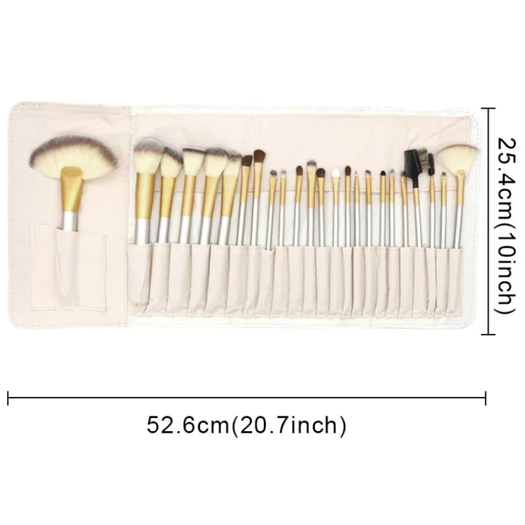 Kit de Ferramentas de Pincéis de Maquilhagem de Beleza Bege de Alta Qualidade 24 em 1, Tamanho: 25.4*52.6cm, Bege