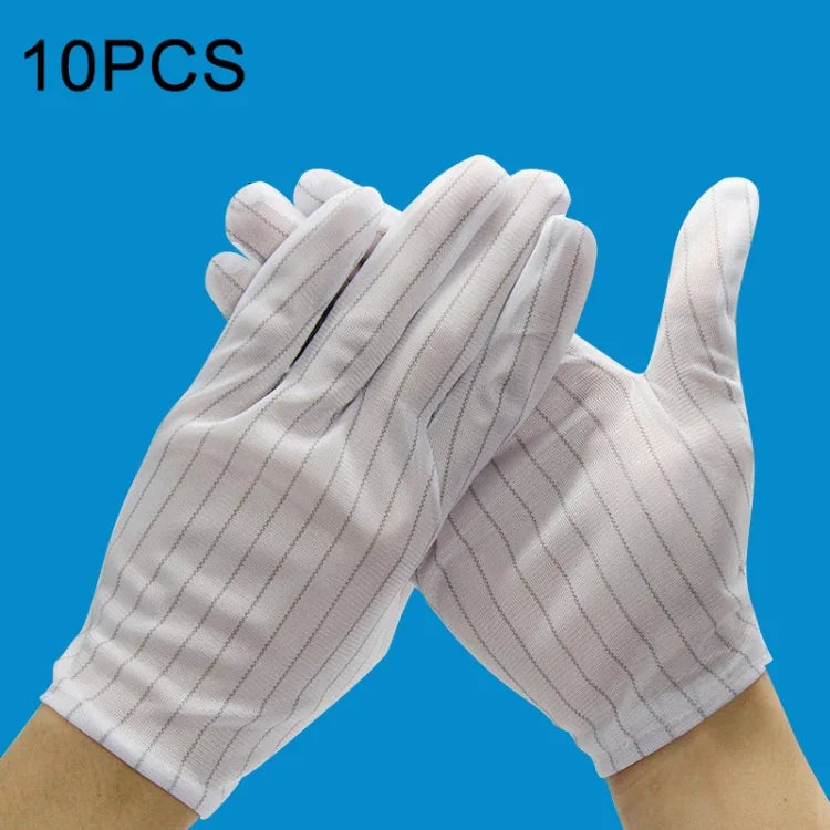 10 Pares de Luvas Plásticas Anti-estáticas com Risca, Tamanho: Tamanho Único, Luvas Plásticas