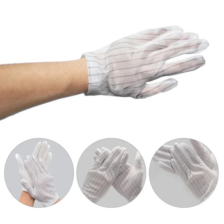 10 Pares de Luvas Plásticas Anti-estáticas com Risca, Tamanho: Tamanho Único, Luvas Plásticas