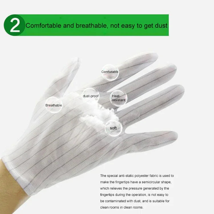 10 Pares de Luvas Plásticas Anti-estáticas com Risca, Tamanho: Tamanho Único, Luvas Plásticas