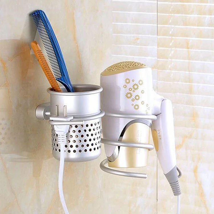 Suporte de Secador de Cabelo para Parede, Organizador com Gancho Espiral para Casa de Banho, com Suporte de Rede