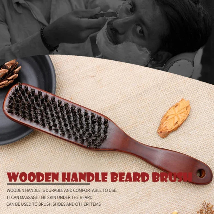 Escova de Cerdas de Javali com Cabo de Madeira para Limpeza de Cabelo e Barba Masculina Pente Anti-estático para Barbearia e Estilização, Escova para Barba