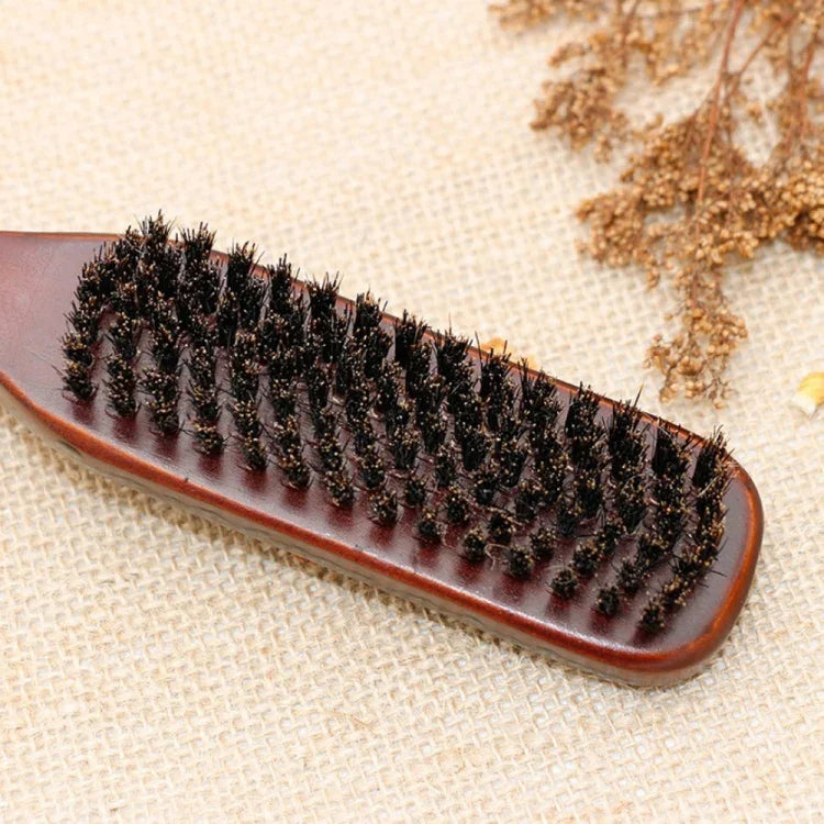 Escova de Cerdas de Javali com Cabo de Madeira para Limpeza de Cabelo e Barba Masculina Pente Anti-estático para Barbearia e Estilização, Escova para Barba
