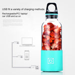 Bingo Copo liquidificador elétrico portátil mini USB recarregável de 500ml, 22000 rotações por minuto, cabeça de lâmina dupla rosa, cabeça de lâmina dupla verde, cabeça de lâmina dupla azul, cabeça de lâmina dupla roxa, cabeça de lâmina dupla vermelha