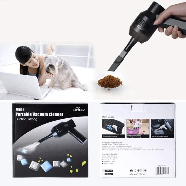 Kit de Limpeza Portátil HK-6019A com Sucção Potente USB 3.5W, Escova para Teclado de Computador, Bocal Coletor de Pó, Aspirador Manual para Limpeza de Portátil / Animais de Estimação, Cabo USB de 1,8 m, DC 5V (Preto)