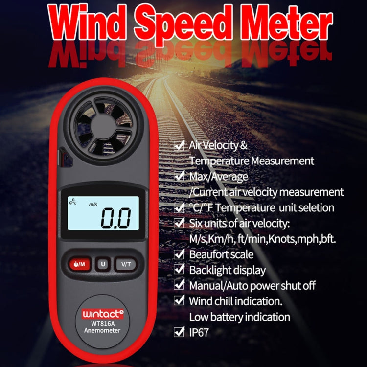 Termómetro Eletrónico Digital Anemómetro Wintact WT816A, WT816A