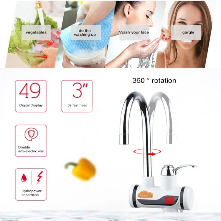 Torneira Electrotermal Rotativa de Aquecimento Rápido 3s com Ecrã Digital, 220V, Tamanho: L, Ecrã Digital / Tamanho: L
