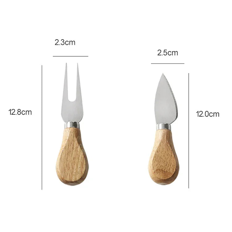 kn603 Conjunto de Ferramentas para Queijo com Cabo de Madeira e Aço Inoxidável 4 em 1