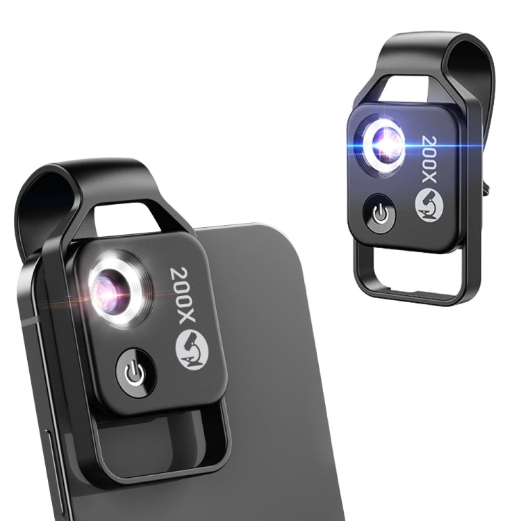 APEXEL APL-MS002BK Microscópio Portátil Universal HD 200X para Telemóvel com Luz LED, APL-MS002BK