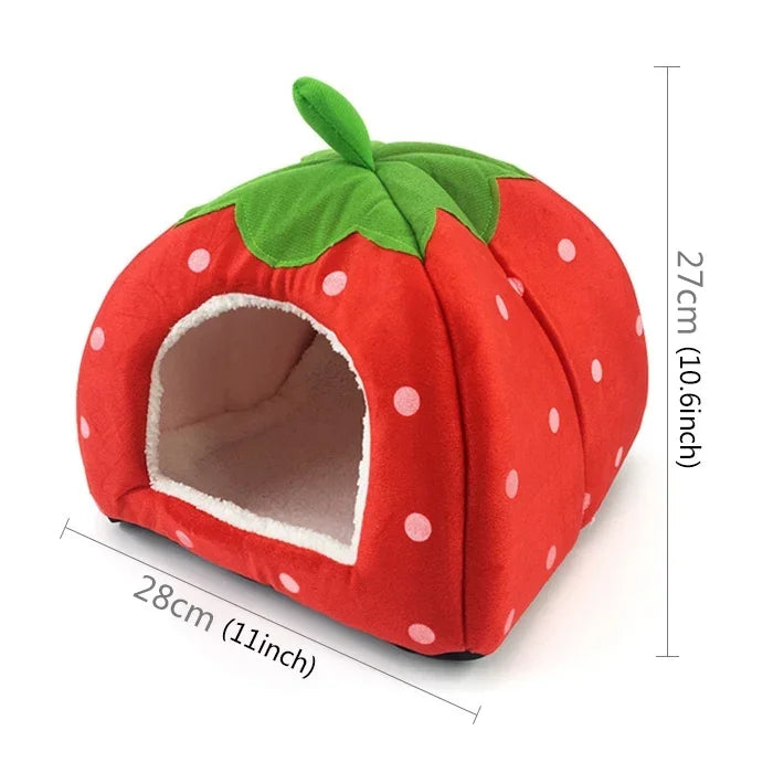 Casa Ninho Dobrável em Pelúcia Curta em Forma de Morango, Tamanho: S, Vermelho, Tamanho S, Rosa, Tamanho S, Azul, Tamanho S, Roxo, Tamanho S