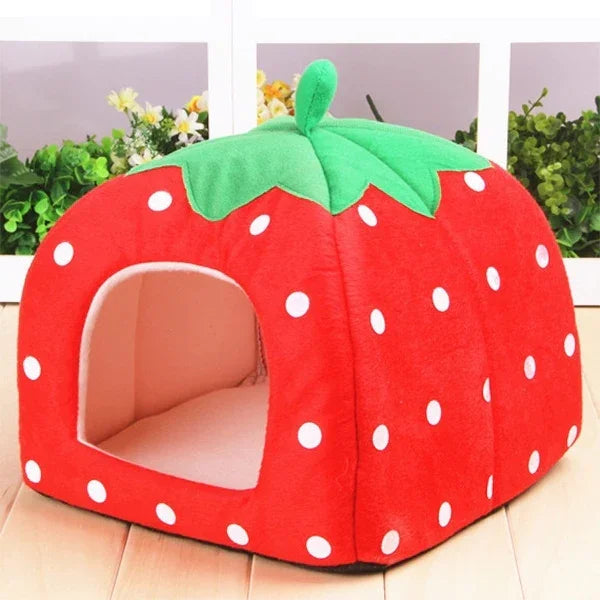 Casa Ninho Dobrável em Pelúcia Curta em Forma de Morango, Tamanho: S, Vermelho, Tamanho S, Rosa, Tamanho S, Azul, Tamanho S, Roxo, Tamanho S