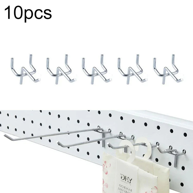 10pcs Gancho para Parede de Painel de Loja de Roupas de Supermercado, Placa com Orifícios, Espaçamento dos Orifícios: 2,5cm, Comprimento: 5cm, Diâmetro do Arame: 3,3mm, Comprimento: 5cm