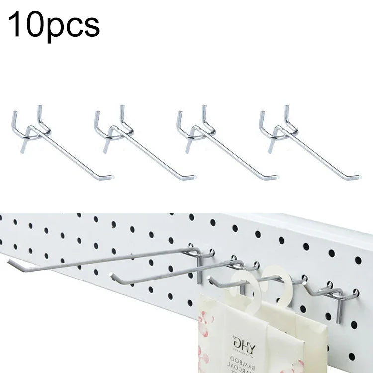 10pcs Placa de Ganchos para Parede de Loja de Roupas de Supermercado, Espaçamento dos Furos: 2,5cm, Comprimento: 10cm, Diâmetro do Arame: 3,3mm, Comprimento: 10cm