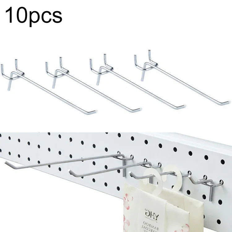 10pcs Ganchos para Parede de Loja de Roupas de Supermercado, Placa com Furos, Espaçamento dos Furos: 2,5cm, Comprimento: 15cm, Diâmetro do Arame: 3,3mm, Comprimento: 15cm