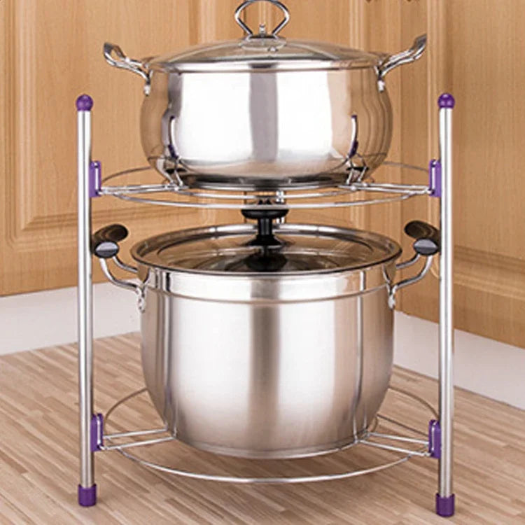 Suporte de Panelas de Cozinha Multifuncional de Duas Camadas para Wok e Sopa em Aço Inoxidável, Duas Camadas
