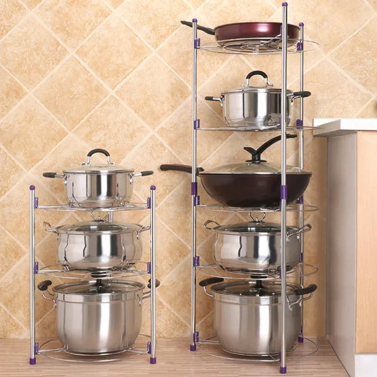 Suporte de Panelas de Cozinha Multifuncional de Duas Camadas para Wok e Sopa em Aço Inoxidável, Duas Camadas