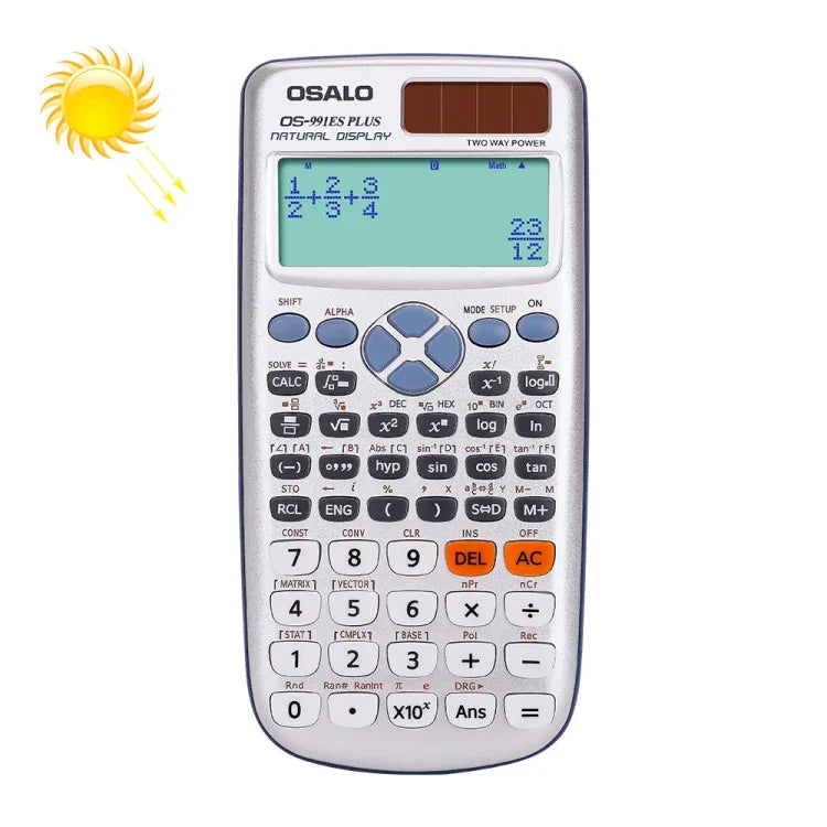 Calculadora Científica Multifuncional para Estudantes OSALO OS-991ES PLUS 10+2 Dígitos Energia Solar e Dupla, OS-991ES