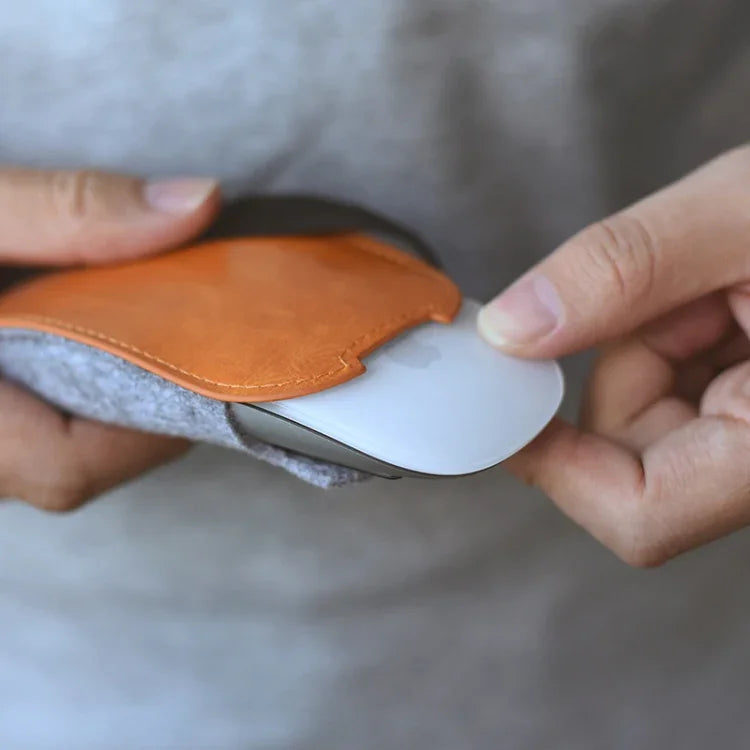 Bolsa de Armazenamento para Rato Estilo Europeu em Couro PU Elástico com Pelo e Feltro para Apple Magic Mouse 2, Estilo Europeu