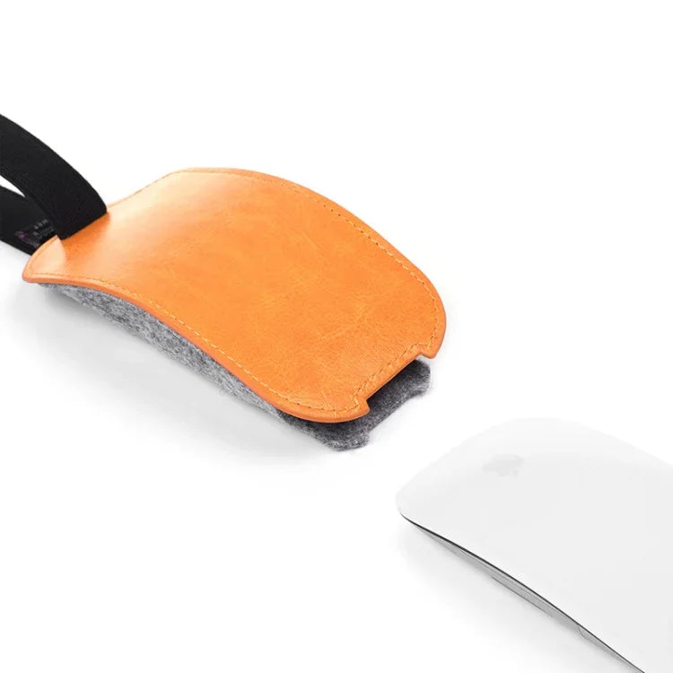 Bolsa de Armazenamento para Rato Estilo Europeu em Couro PU Elástico com Pelo e Feltro para Apple Magic Mouse 2, Estilo Europeu