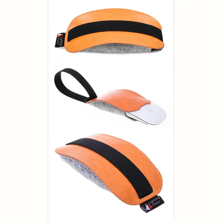 Bolsa de Armazenamento para Rato Estilo Europeu em Couro PU Elástico com Pelo e Feltro para Apple Magic Mouse 2, Estilo Europeu