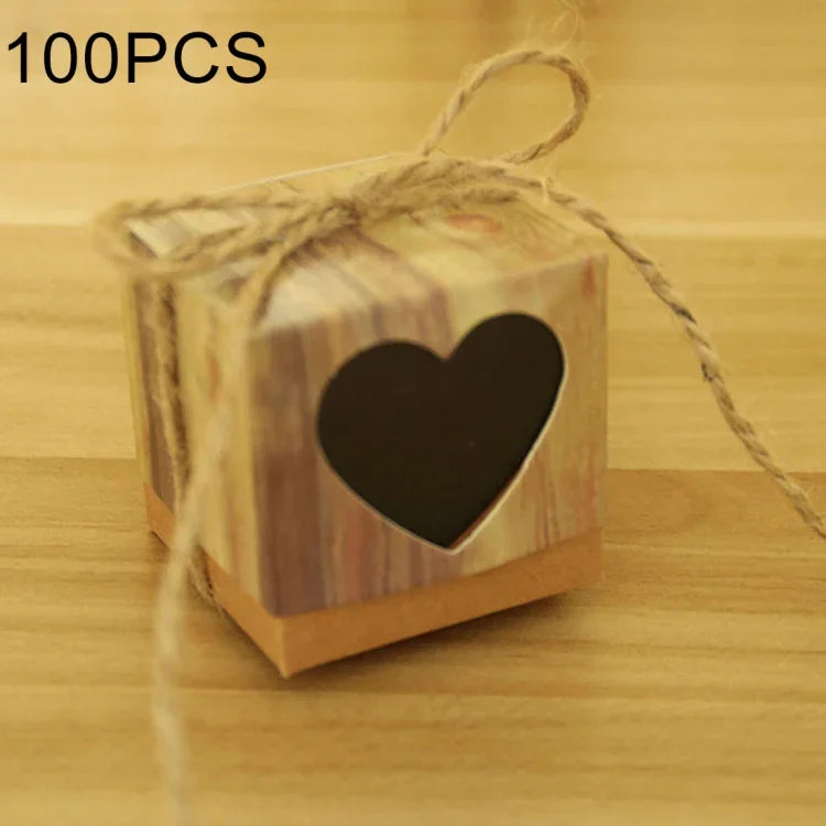 100 Unidades de Caixas de Açúcar em Papel Kraft com Padrão de Grão de Madeira em Forma de Coração para Casamento, Tamanho: 5x5x5cm, Coração Preto, Coração LOVE