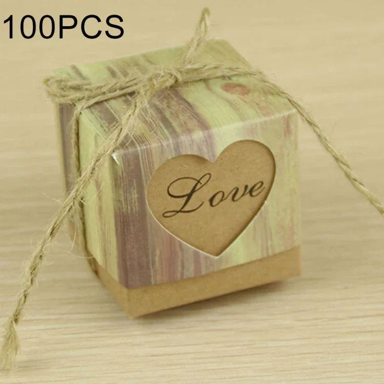 100 Unidades de Caixas de Açúcar em Papel Kraft com Padrão de Grão de Madeira em Forma de Coração para Casamento, Tamanho: 5x5x5cm, Coração Preto, Coração LOVE