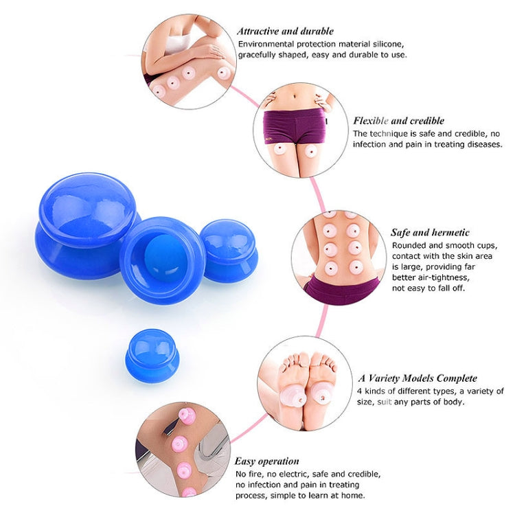 Conjunto de 4 Copos de Ventosa para Massagem Corporal, Terapia de Ventosaterapia, Anti-Celulite, Copos de Silicone a Vácuo