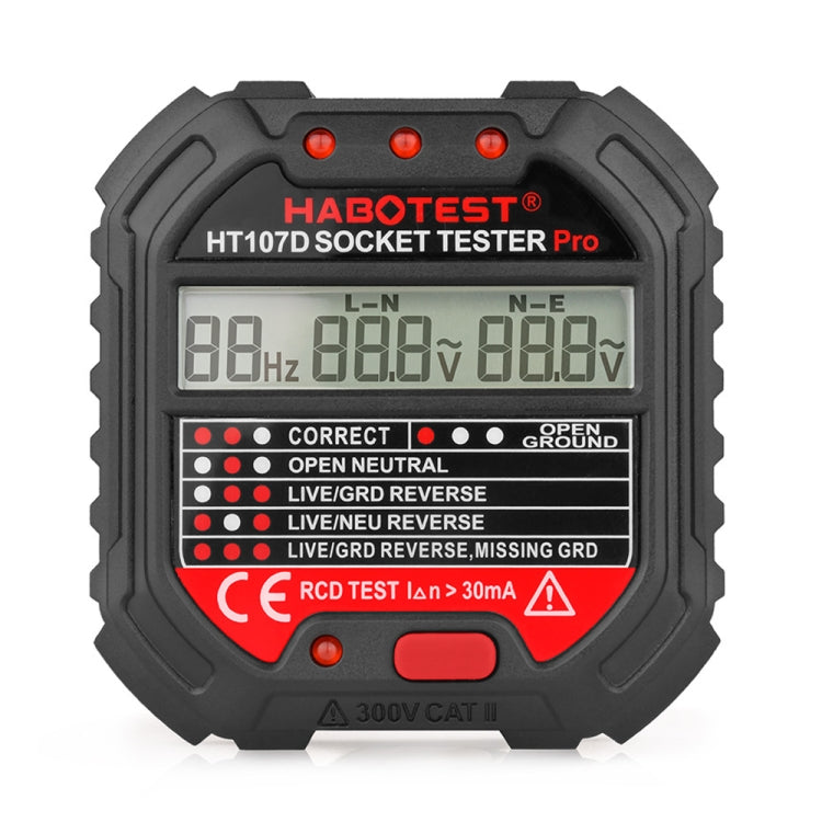 Testador de Tomada com Ecrã Digital Multifuncional HABOTEST HT107D, HT107D (Plugue US), HT107D (Plugue UK), HT107D (Plugue EU)