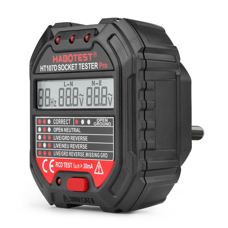 Testador de Tomada com Ecrã Digital Multifuncional HABOTEST HT107D, HT107D (Plugue US), HT107D (Plugue UK), HT107D (Plugue EU)