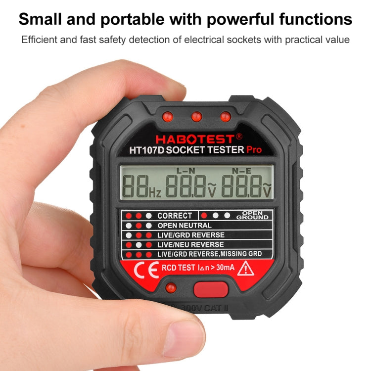 Testador de Tomada com Ecrã Digital Multifuncional HABOTEST HT107D, HT107D (Plugue US), HT107D (Plugue UK), HT107D (Plugue EU)