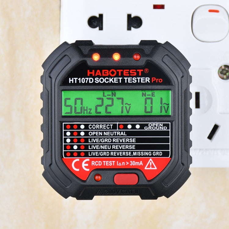 Testador de Tomada com Ecrã Digital Multifuncional HABOTEST HT107D, HT107D (Plugue US), HT107D (Plugue UK), HT107D (Plugue EU)