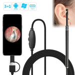 i96 Escopo Auricular USB 3 em 1 Inspeção Câmera HD 0.3MP Colher Visual para Ouvido para Telefones Android OTG & PC & MacBook, Cabo de 1,85m, 3 em 1 Preto 0.3MP