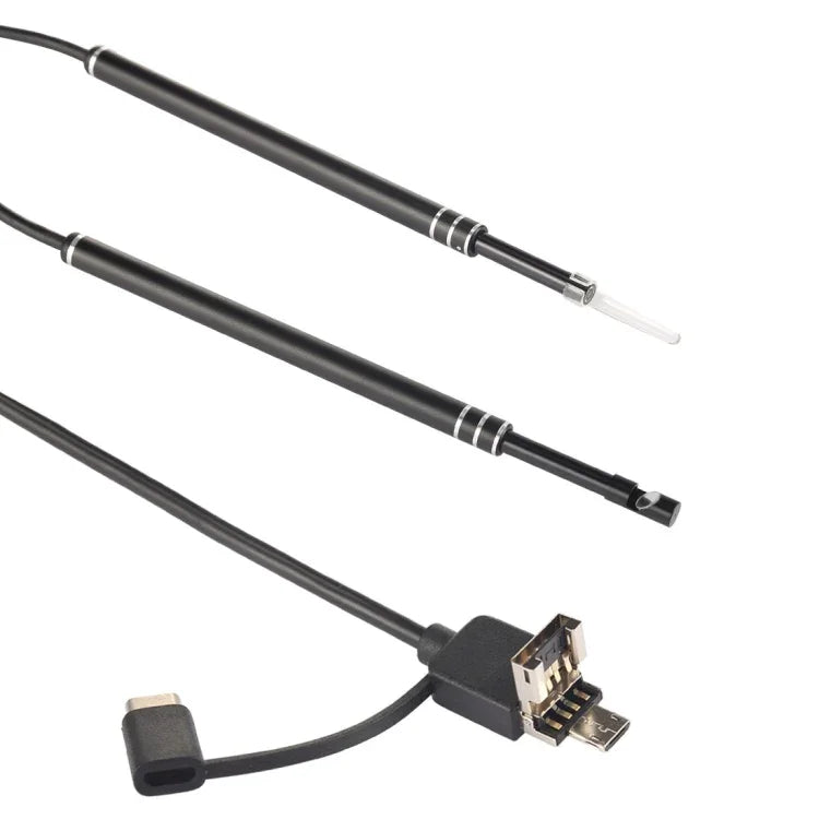 i96 Escopo Auricular USB 3 em 1 Inspeção Câmera HD 0.3MP Colher Visual para Ouvido para Telefones Android OTG & PC & MacBook, Cabo de 1,85m, 3 em 1 Preto 0.3MP