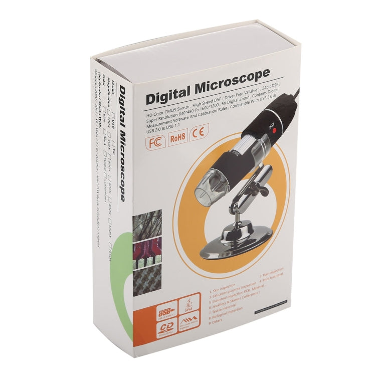 Microscópio Digital USB 2 em 1 com Ampliação de 1600X, Sensor de Imagem HD 0,3MP, 8 LEDs e Suporte Profissional, 1600X