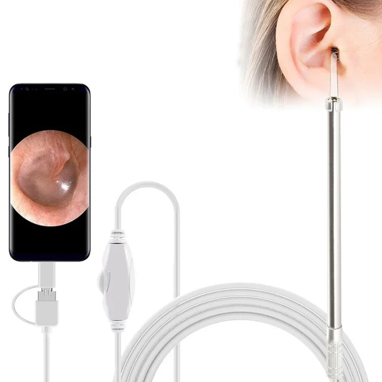 i95 Escopo Auricular USB 3 em 1 Inspeção Câmera HD 0.3MP Colher Visual para Ouvido para Telefones Android OTG & PC & MacBook, Cabo de 1,75m, 3 em 1 Branco 0.3MP