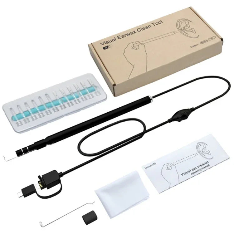 i95 Escopo Auricular USB 3 em 1 Inspeção Câmera HD 0.3MP Colher Visual para Ouvido para Telefones Android OTG & PC & MacBook, Cabo de 1,75m, 3 em 1 Branco 0.3MP