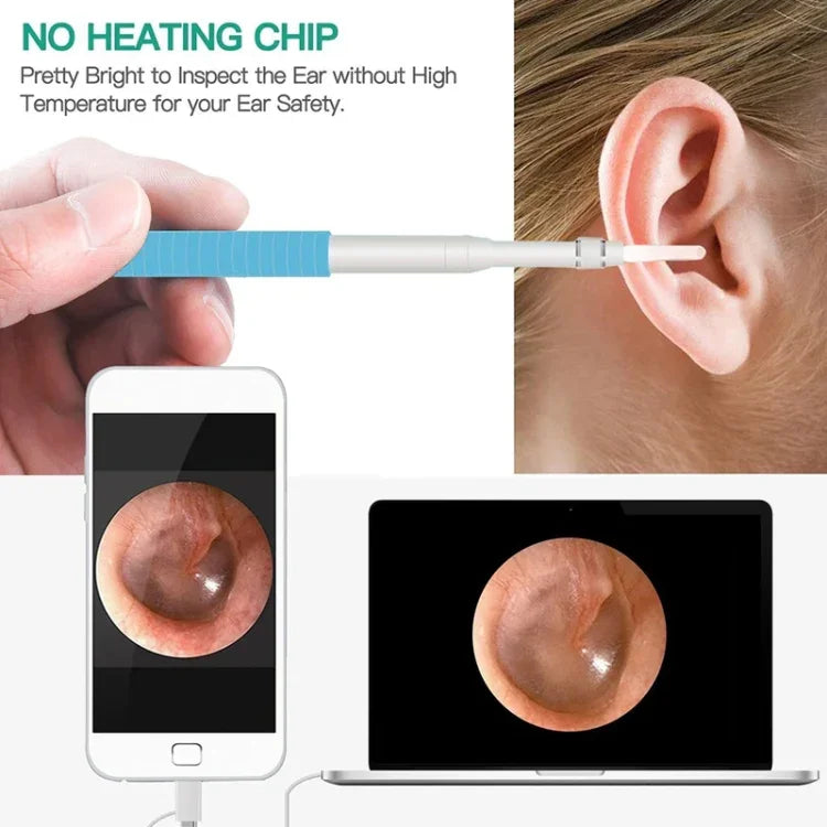 i95 Escopo Auricular USB 3 em 1 Inspeção Câmera HD 0.3MP Colher Visual para Ouvido para Telefones Android OTG & PC & MacBook, Cabo de 1,75m, 3 em 1 Branco 0.3MP