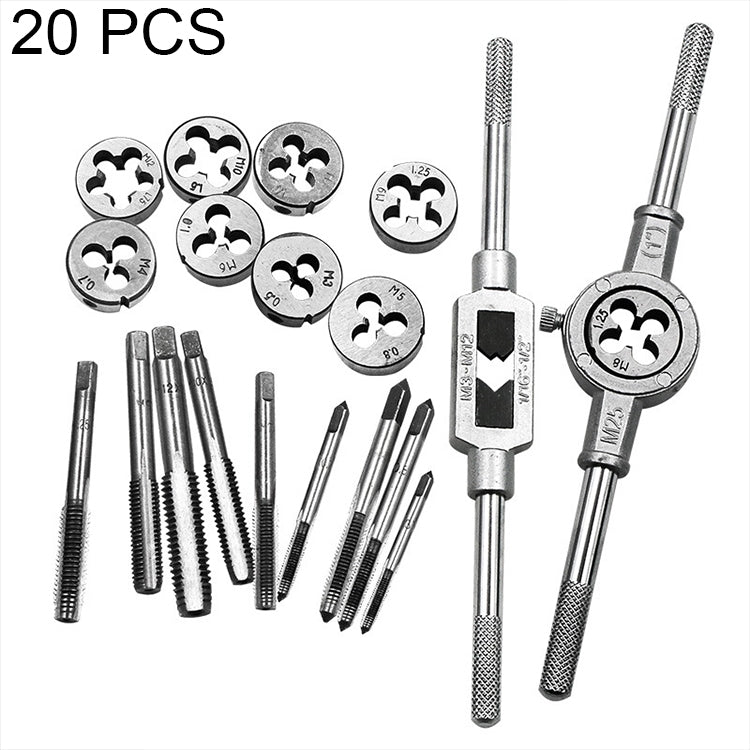 Conjunto de 20 Peças de Machos e Matrizes de Múltiplas Especificações, Chave de Catraca para Roscar Métrica Manual, 20 Peças