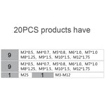 Conjunto de 20 Peças de Machos e Matrizes de Múltiplas Especificações, Chave de Catraca para Roscar Métrica Manual, 20 Peças